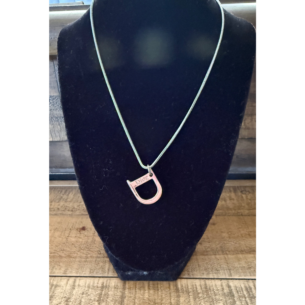 Christian Dior D Logo Necklace 19 Inch Silver Initial Pendant Chain Box Gift